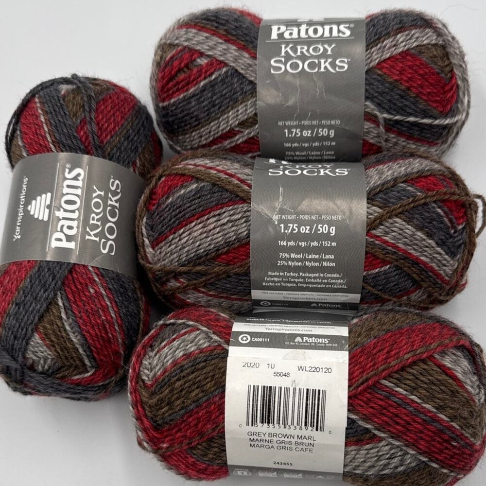 Patons Kroy Sock Yarn Gray Brown Marl Same Lot 8oz total weight